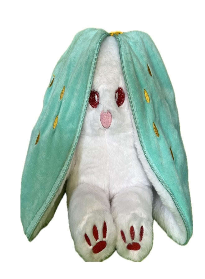 WHITESTARALL Soft Squishy Carrot Strawberry Turned Into Big Ear Rabbit with Zipper Plushie Reversible Floppy Pillow (42cm) - Image 4