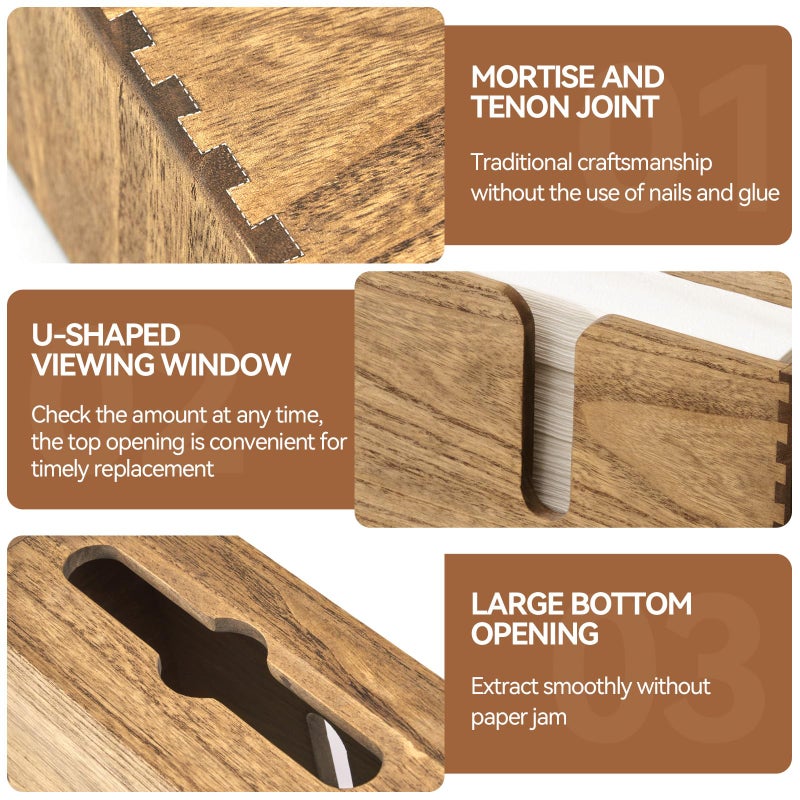 KIRIGEN Wood Paper Towel Dispenser - Wall Mounted Paper Towel Holder Countertop for Kitchen Restroom Decor and Bathroom - Holds C Fold, Z Fold, Trifold Hand Tissue Napkins CZH-DBR - Image 3
