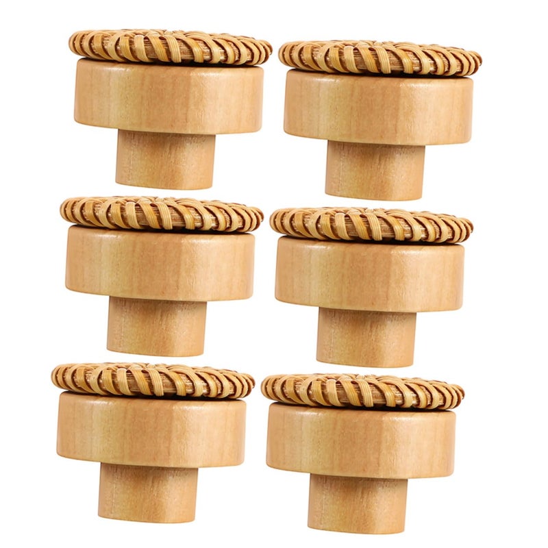 Natural Rattan Drawer Knobs 6 Pack Woven Round Wooden Cabinet Pulls With Screws - Image 2