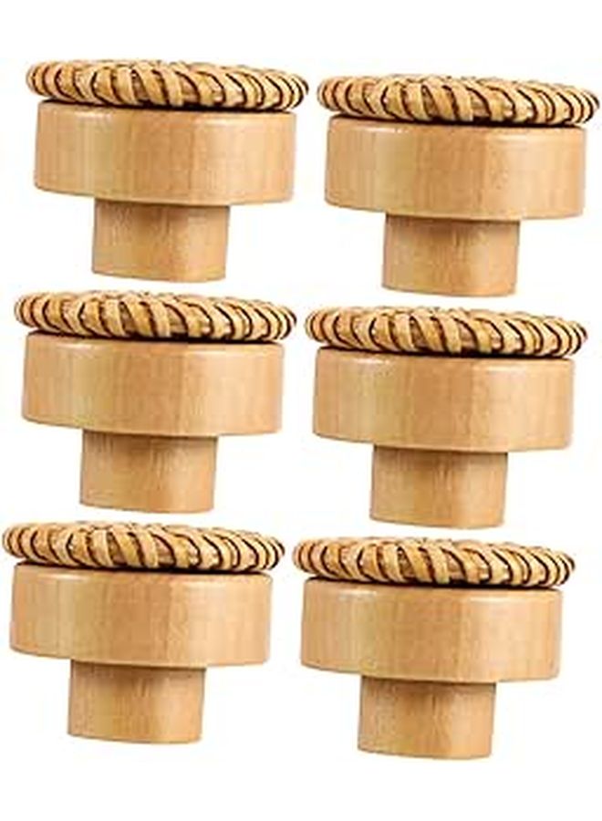 Natural Rattan Drawer Knobs 6 Pack Woven Round Wooden Cabinet Pulls With Screws - Image 1