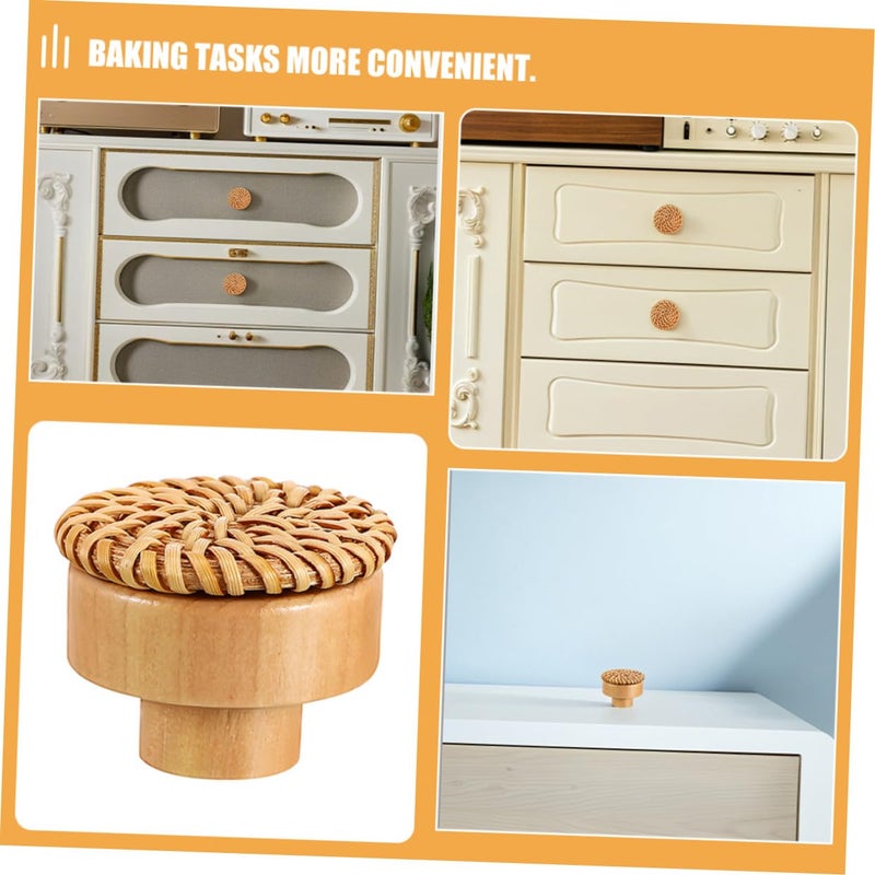 Natural Rattan Drawer Knobs 6 Pack Woven Round Wooden Cabinet Pulls With Screws - Image 4