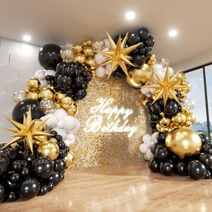 ADOINBY Black and Gold Balloon Garland Arch Kit, 185Pcs Explosion Star Black White Metallic Gold Confetti Latex Balloons for Birthday Anniversary Wedding Engagements Baby Shower Party Decorations - Image 4