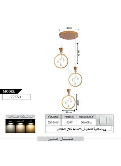 Best Power Modern LED Chandelier Light 7277-3 with 3 Lighting Levels, 75cm Adjustable Length, 50W Power – Elegant and Energy-Efficient Ceiling Light Fixture for Living Room, Dining Room, and Bedroom  - Image 3