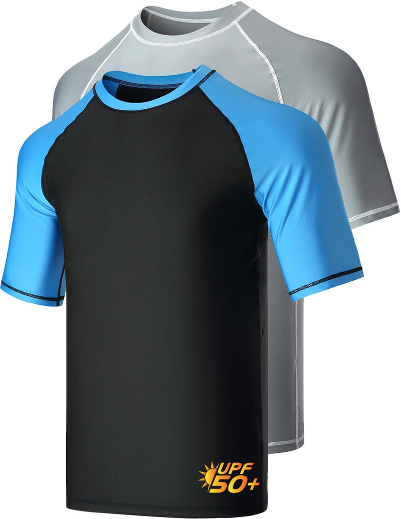 Liberty Imports 2Pack Mens UPF 50 Short Sleeve Rash Guard Swim Shirts Set A Medium