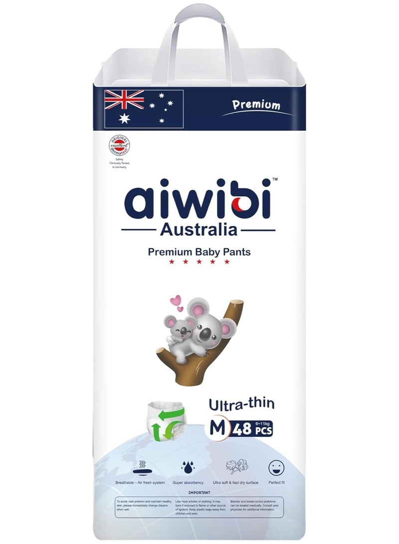 أيويبي حفاضات أطفال فاخرة فائقة النحافة من Aiwibi، فائقة النعومة والرقة، مضادة للتهيج، حفاضات أطفال رويال كير، فائقة الامتصاص، حزام خصر مرن 360 درجة (متوسط، 48 قطعة)