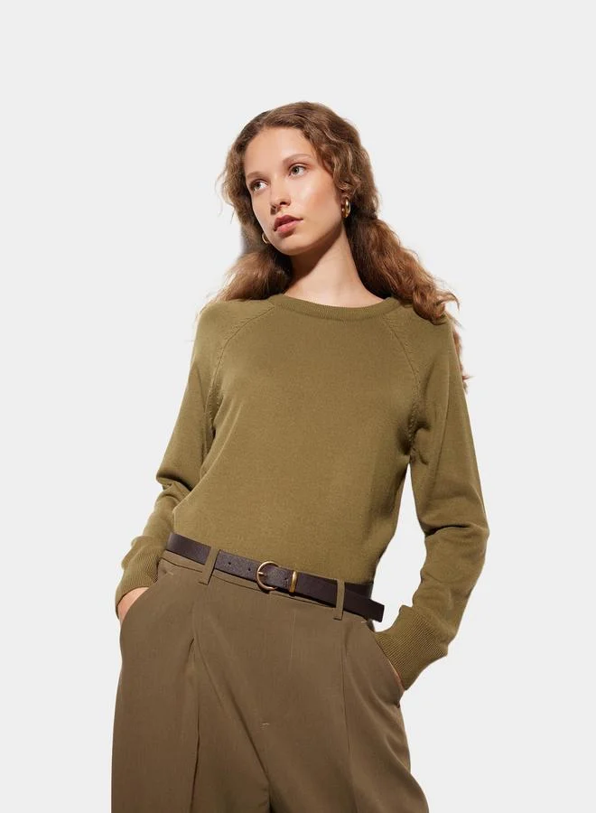 DeFacto Solid Raglan Sleeve Regular Fit Sweater by Styli