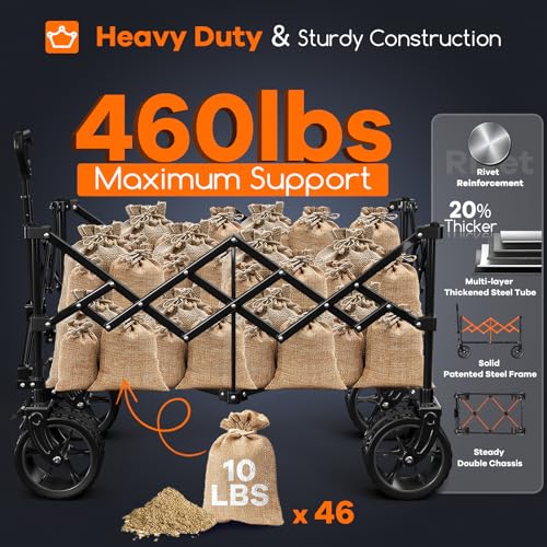 Originsure 220L Collapsible Wagon Cart Foldable, 460lbs Load Capacity Heavy Duty Folding Beach Wagons with Big All-Terrain Wheels, Utility Carts for Groceries, Shopping, Camping, Sports - Blue - Image 3