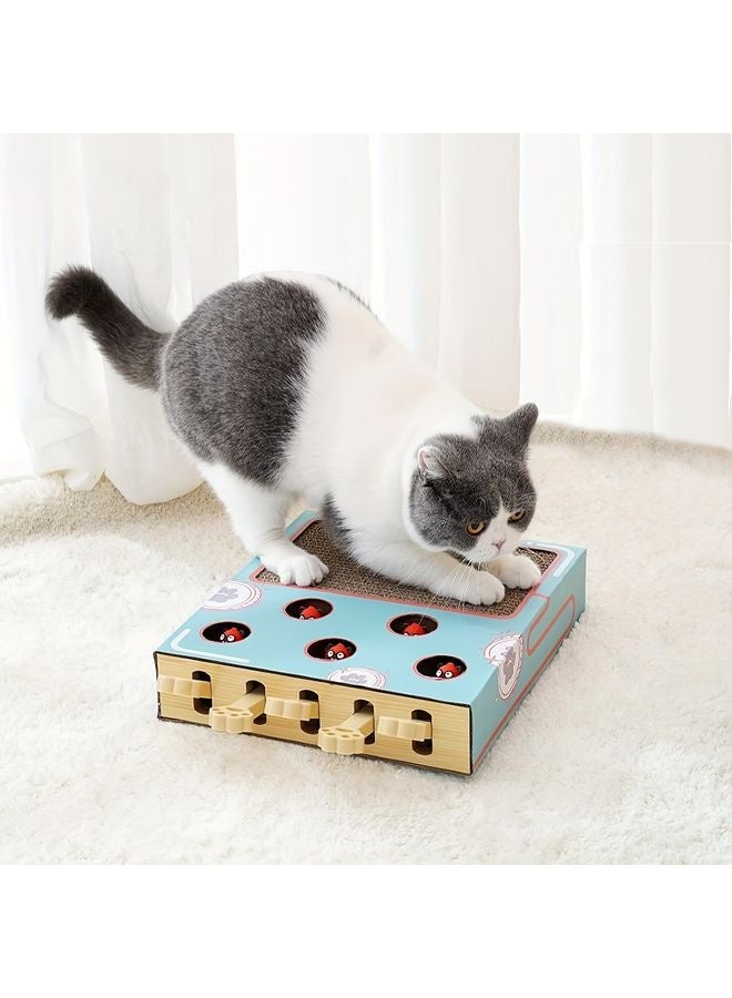 Interactive Cat Play Scratch,3-in-1 Whack-A-Mole Puzzle Toy, Cat Scratching Post with Catnip, Fun Toy for Kitten,Cardboard Box to Relieve Boredom and Boost IQ for Indoor Cats