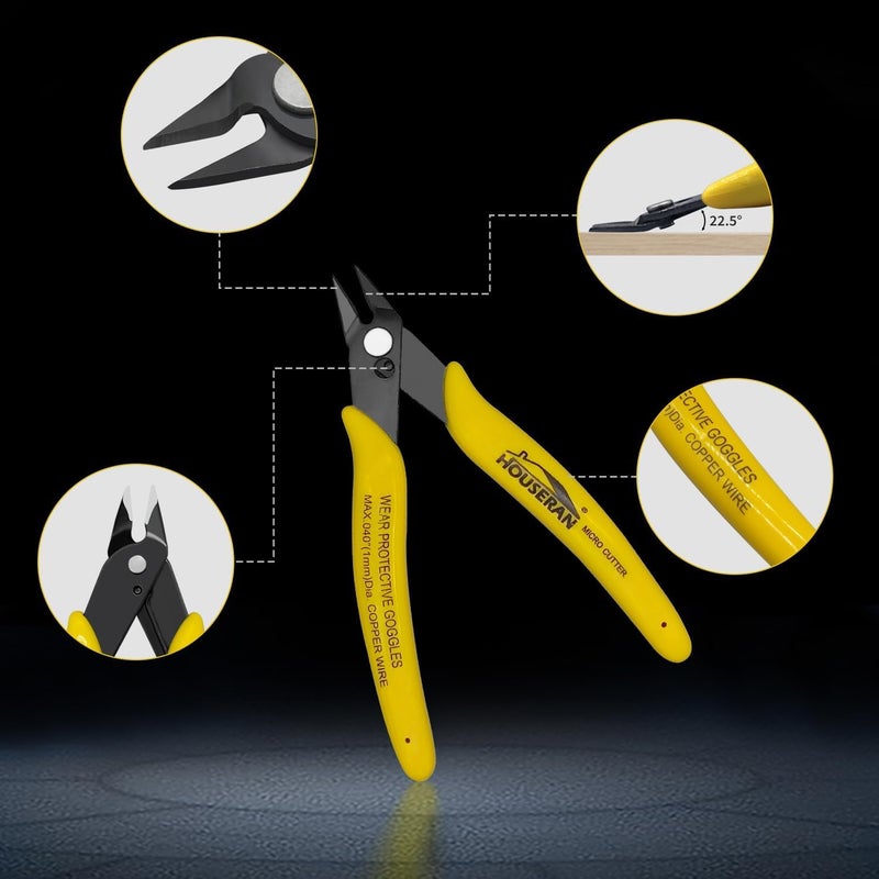 HOUSERAN Flush Cutters, 2 Pack Side Cut Nippers, 5 Inch Micro Flush Cut Pliers with Spring, Mini Wire Cutters Model Nippers Flush Cutters for Jewelry Making, Plastic Models, Zip Ties, Electronics - Image 3