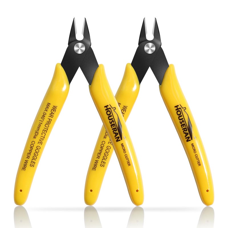 HOUSERAN Flush Cutters, 2 Pack Side Cut Nippers, 5 Inch Micro Flush Cut Pliers with Spring, Mini Wire Cutters Model Nippers Flush Cutters for Jewelry Making, Plastic Models, Zip Ties, Electronics - Image 1