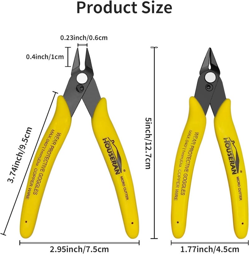 HOUSERAN Flush Cutters, 2 Pack Side Cut Nippers, 5 Inch Micro Flush Cut Pliers with Spring, Mini Wire Cutters Model Nippers Flush Cutters for Jewelry Making, Plastic Models, Zip Ties, Electronics - Image 2