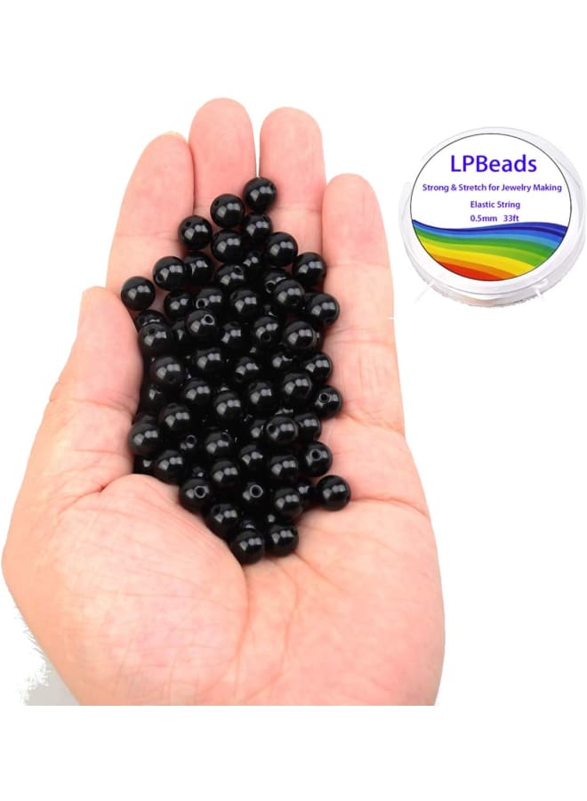 100 قطعة 8 مللي متر حجر السج الأسود الطبيعي الخرز الأحجار الكريمة الخرز المستديرة فضفاض لصنع المجوهرات مع الحبل تمتد الكريستال