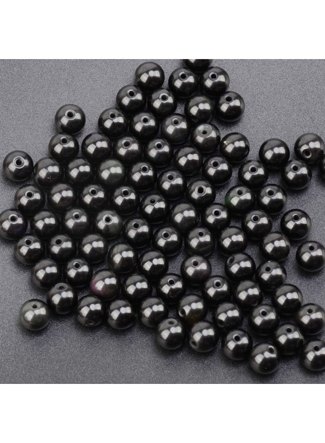 100 قطعة 8 مللي متر حجر السج الأسود الطبيعي الخرز الأحجار الكريمة الخرز المستديرة فضفاض لصنع المجوهرات مع الحبل تمتد الكريستال