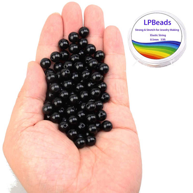 LPBeads 100PCS 8mm Natural Black Obsidian Beads Gemstone Round Loose Beads for Jewelry Making with Crystal Stretch Cord - Image 2
