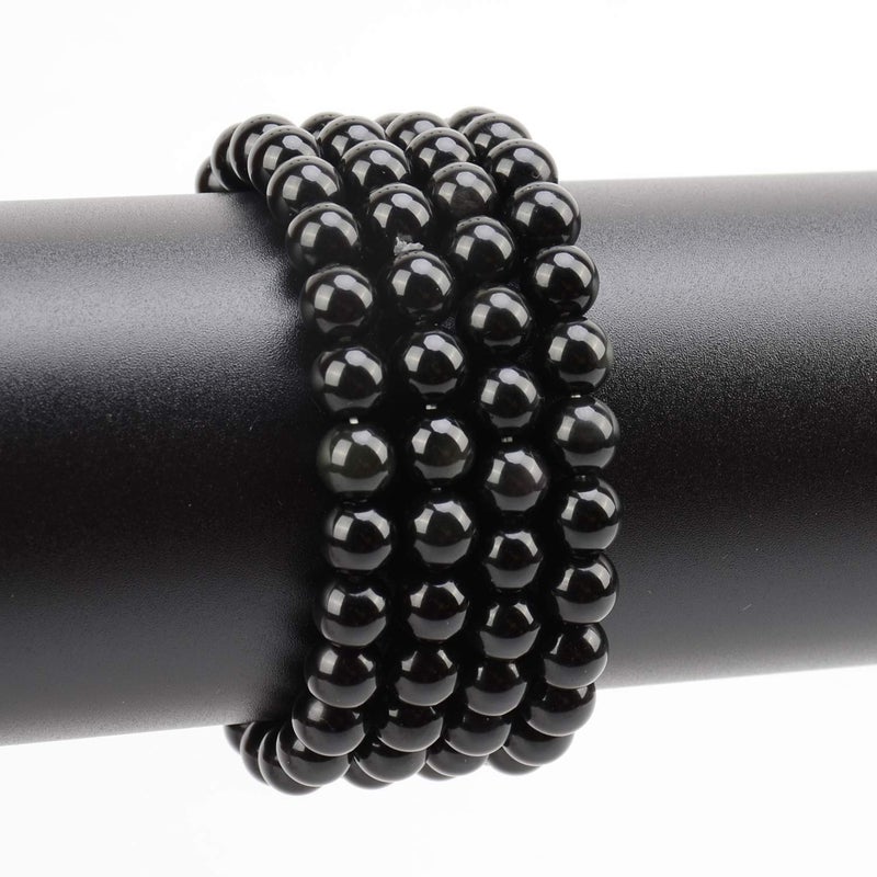 LPBeads 100PCS 8mm Natural Black Obsidian Beads Gemstone Round Loose Beads for Jewelry Making with Crystal Stretch Cord - Image 4