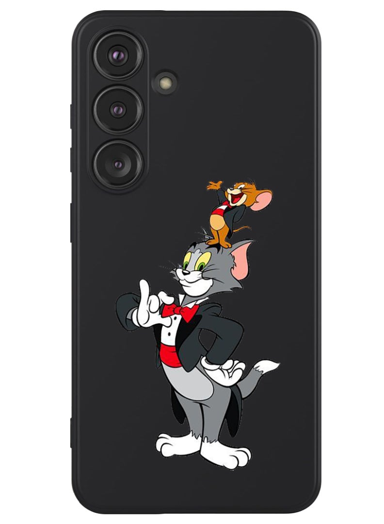 Theodor Protective Slim Fit Case Liquid Silicone Cover with Full Body Protection Anti-Scratch Shockproof Case For Samsung Galaxy S24 Plus (Black) - Tom & Jerry - Image 1