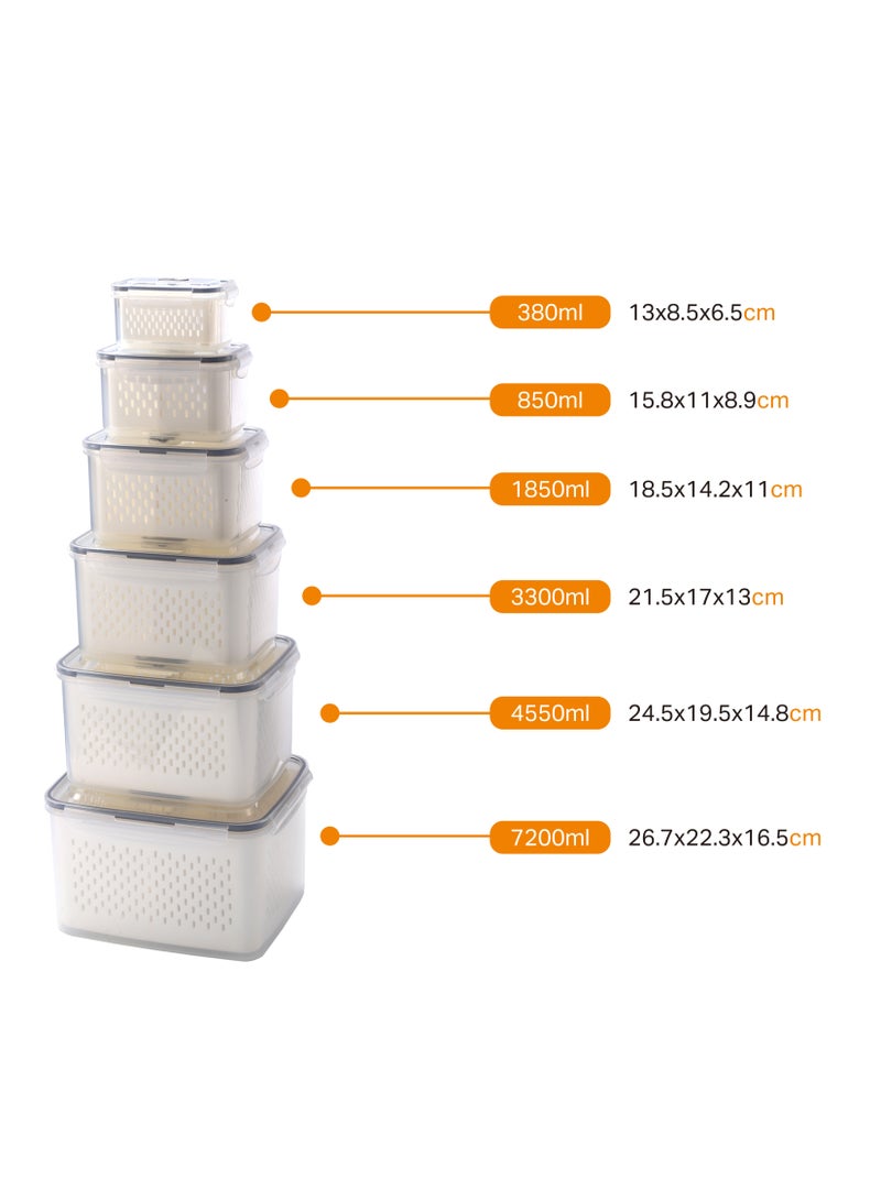 YAH Creation 6PCS/Set - 24 Piece - YAH Smart Kitchen Storage Boxes - Airtight, Microwave & Freezer Safe | Fridge & Pantry Organizers | Durable Containers with 6 Draining Baskets & Dividers | For Kitchen, Food & Vegetables.  - Image 3