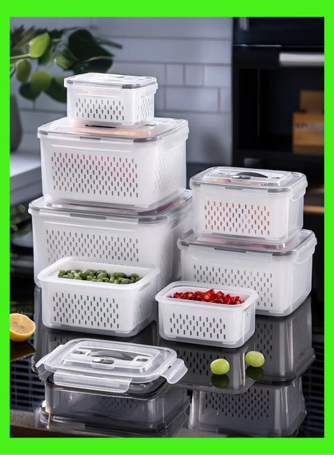 6PCS/Set - 24 Piece - YAH Smart Kitchen Storage Boxes - Airtight, Microwave & Freezer Safe | Fridge & Pantry Organizers | Durable Containers with 6 Draining Baskets & Dividers | For Kitchen, Food & Vegetables.