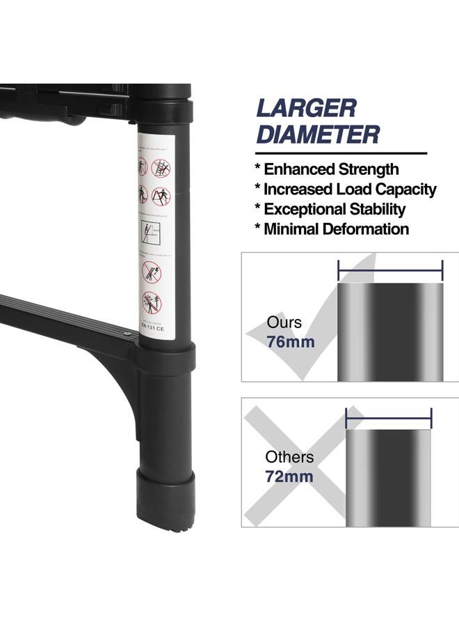 BOCOM 12.5 FT Aluminum Telescoping Ladder with Hooks, Lightweight Multi-Purpose Collapsible Extension with 2 Triangle Stabilizers, Heavy Duty 330 lbs Max Capacity for Home, RV, and Outdoor Work Black - Image 2