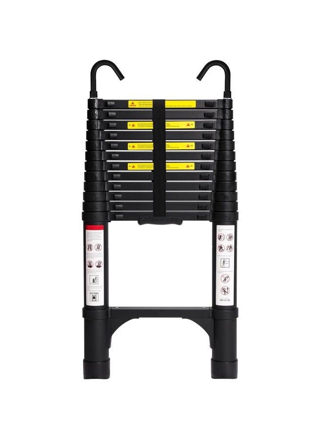 BOCOM 12.5 FT Aluminum Telescoping Ladder with Hooks, Lightweight Multi-Purpose Collapsible Extension with 2 Triangle Stabilizers, Heavy Duty 330 lbs Max Capacity for Home, RV, and Outdoor Work Black - Image 1