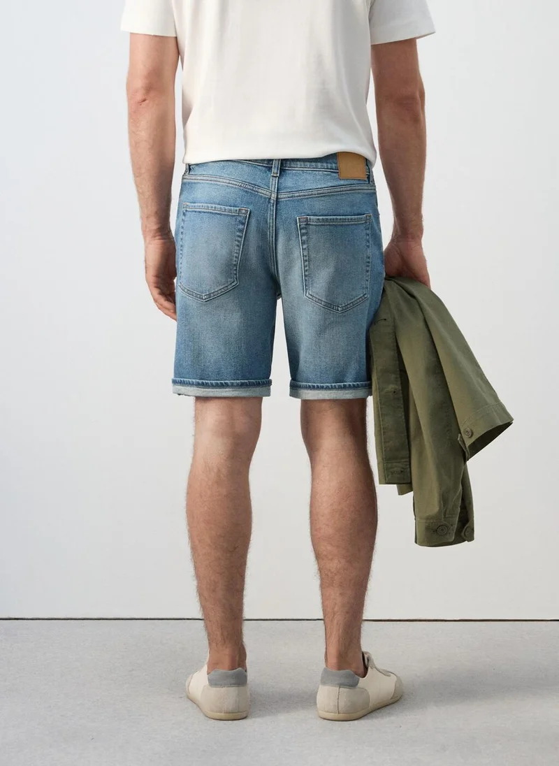 Mango Man Slim-fit denim bermuda shorts