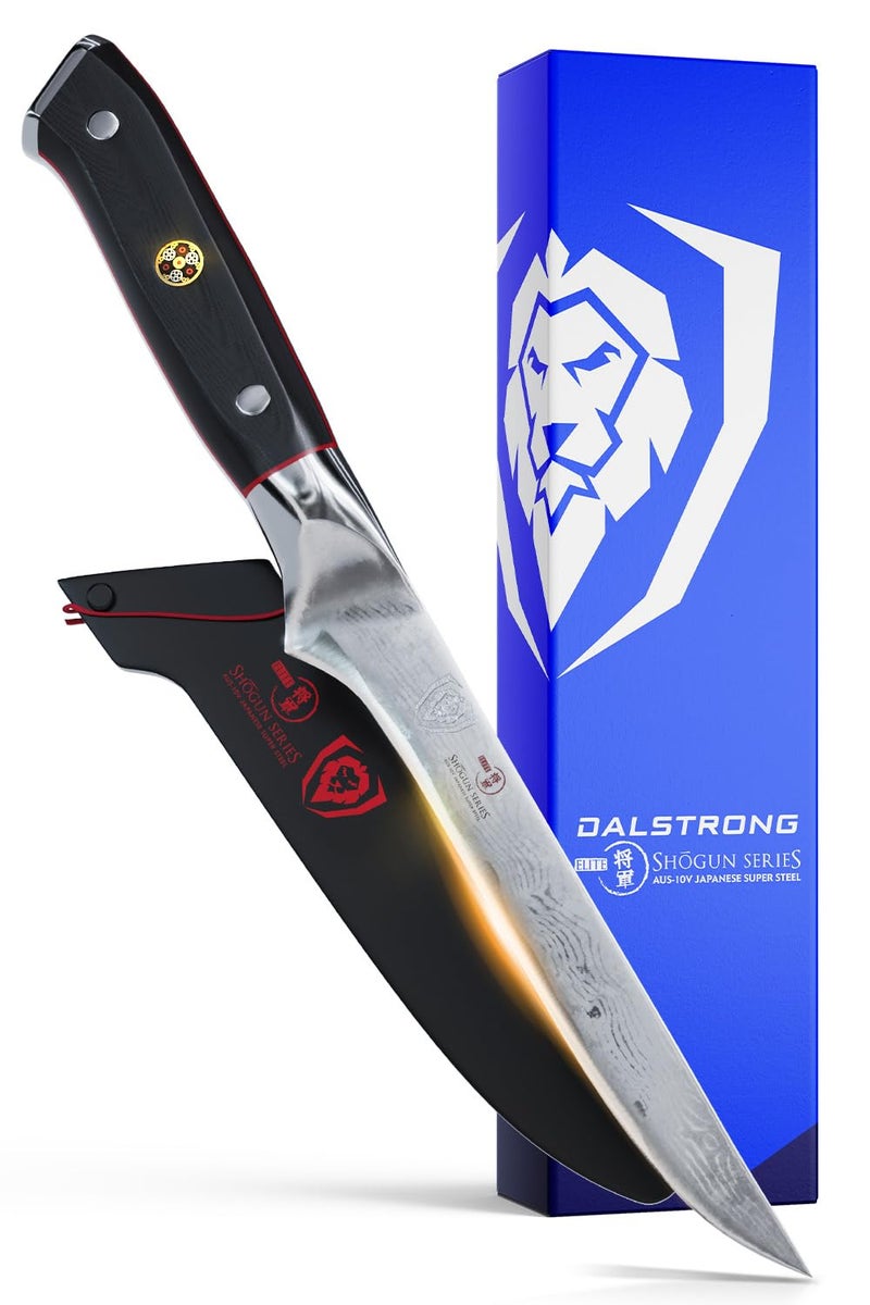 Dalstrong Boning Knife - 6 inch - Shogun Series ELITE - Damascus - AUS-10V Japanese Steel - Fillet Knife - Carving, Boning, Trimming, Deboning - Black G10 Handle - Sheath Included - Image 1