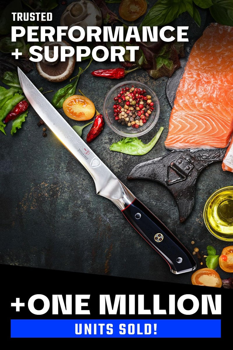 Dalstrong Boning Knife - 6 inch - Shogun Series ELITE - Damascus - AUS-10V Japanese Steel - Fillet Knife - Carving, Boning, Trimming, Deboning - Black G10 Handle - Sheath Included - Image 5