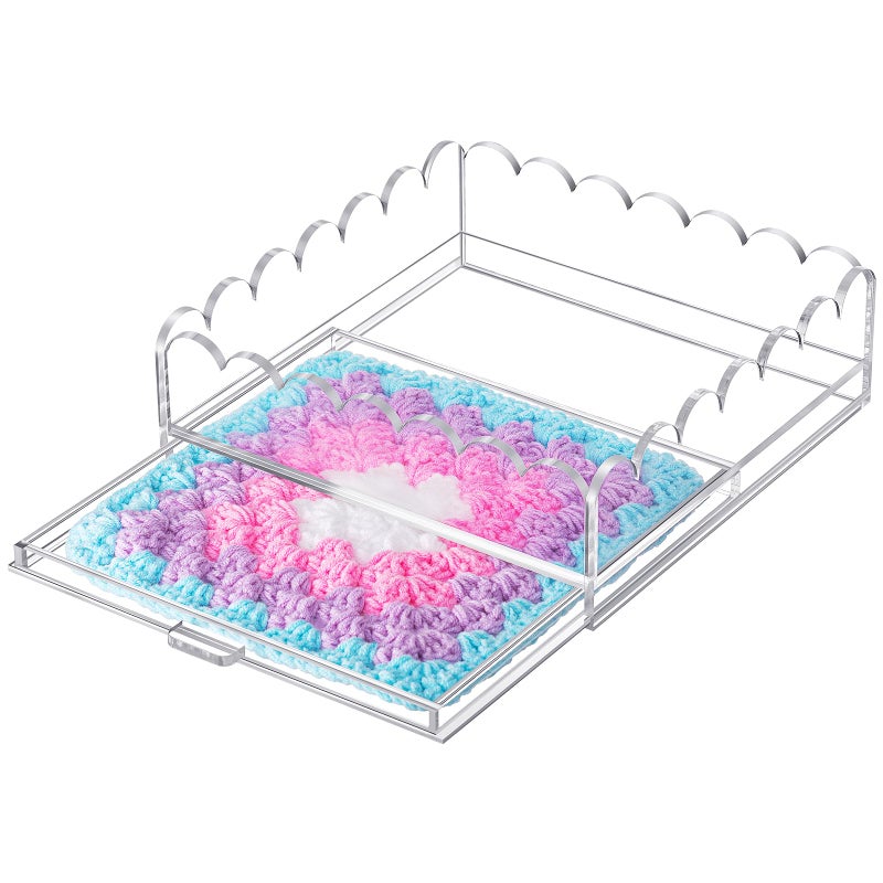 GlikCeil 1 Pcs 10" x 10" Acrylic Scalloped Tray Large Clear Acrylic Tray with Drawer for Insert Customizable Photos, Art, and Fabric Scalloped Basket for Needlepoint Napkin Frame Display Messages - Image 1