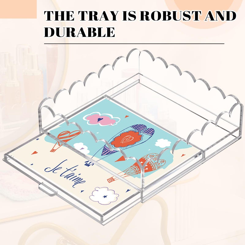 GlikCeil 1 Pcs 10" x 10" Acrylic Scalloped Tray Large Clear Acrylic Tray with Drawer for Insert Customizable Photos, Art, and Fabric Scalloped Basket for Needlepoint Napkin Frame Display Messages - Image 5