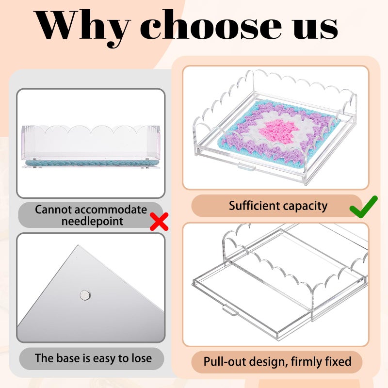 GlikCeil 1 Pcs 10" x 10" Acrylic Scalloped Tray Large Clear Acrylic Tray with Drawer for Insert Customizable Photos, Art, and Fabric Scalloped Basket for Needlepoint Napkin Frame Display Messages - Image 2
