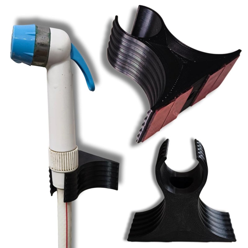 THIRD DIMENSION Hand Shower Holder wih Modern Wave Design – Durable, Waterproof with Dual Mounting (Adhesive Tape + Screw) – Universal Fit for All Hand Showers (FIX Type, 1) - Image 1