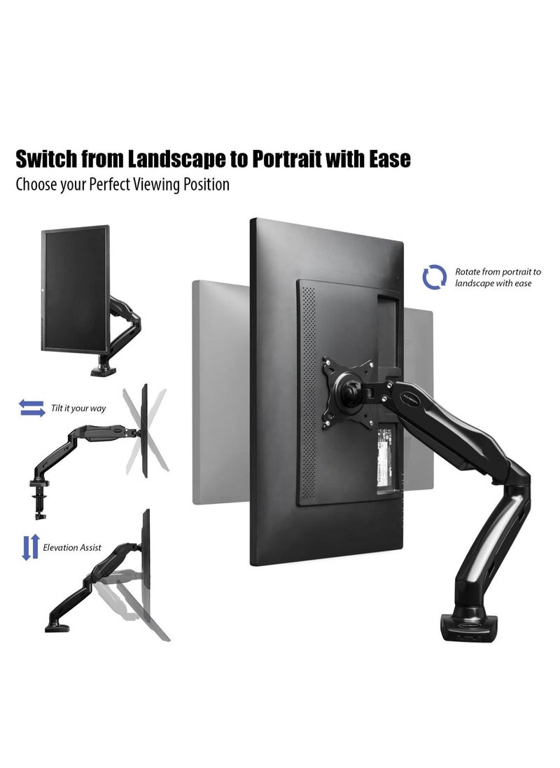 Height-Assisted Full Motion Single PC Monitor Arm Desktop Clamp Mount for 17-27in Adjustable Screens,75 to 100mm - Image 4