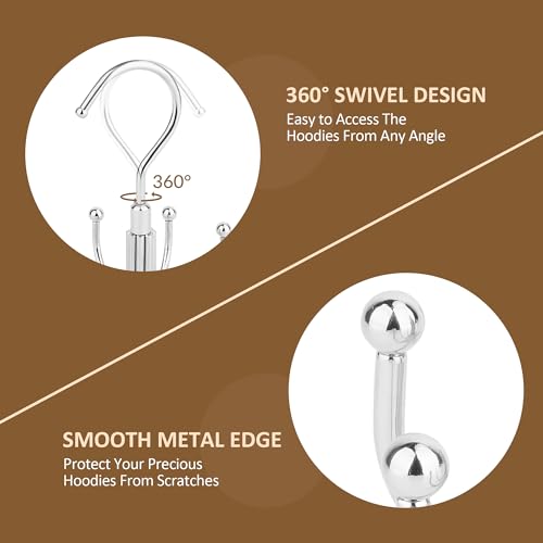 ZEDODIER Hoodie Hangers, Rotatable Hoodie Organzier for Closet, Max 8 Storage Capacity Hoodies Holder, Metal Space Saving Closet Organizers and Storage, Silver - Image 5