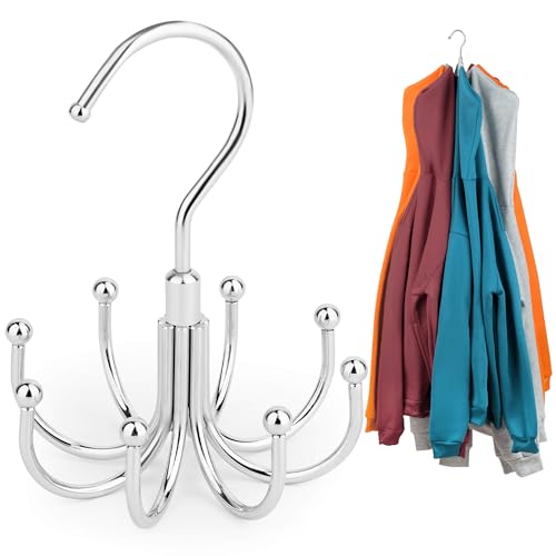 ZEDODIER Hoodie Hangers, Rotatable Hoodie Organzier for Closet, Max 8 Storage Capacity Hoodies Holder, Metal Space Saving Closet Organizers and Storage, Silver - Image 1