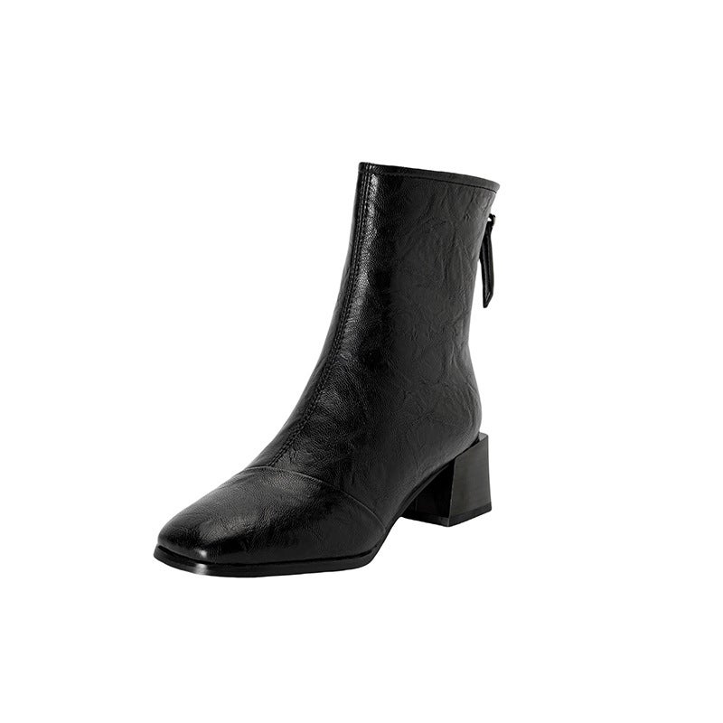 British Style Square Head Mid-Heel 32-43 Size Low-Barrel Martin Boots For Women - Image 1