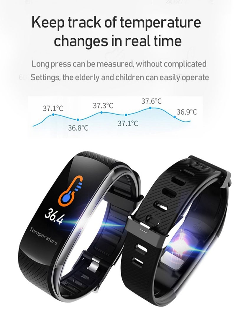 C6T Body Temperature Bracelet Watch Smart Sports Bracelet IP67 Information Push Sleep Exercise Step Waterproof Sports Smart Bracelet Blood Pressure Monitoring (Pink)  - Image 5