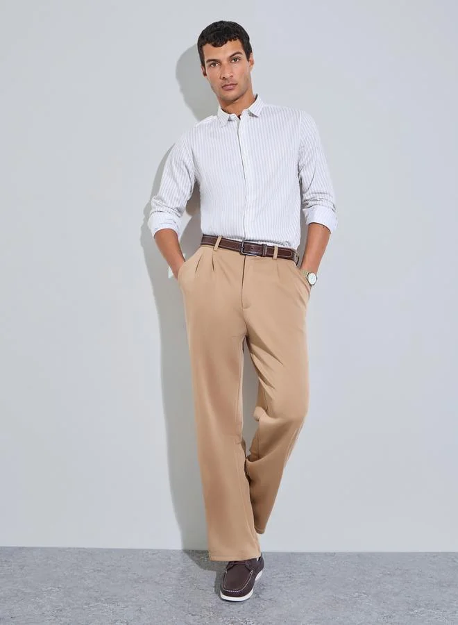 Styli Beige Striped Long Sleeves Regular Fit Shirt