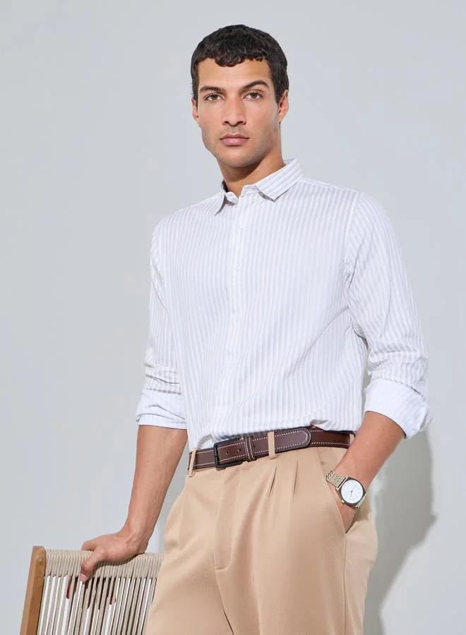 Styli Beige Striped Long Sleeves Regular Fit Shirt