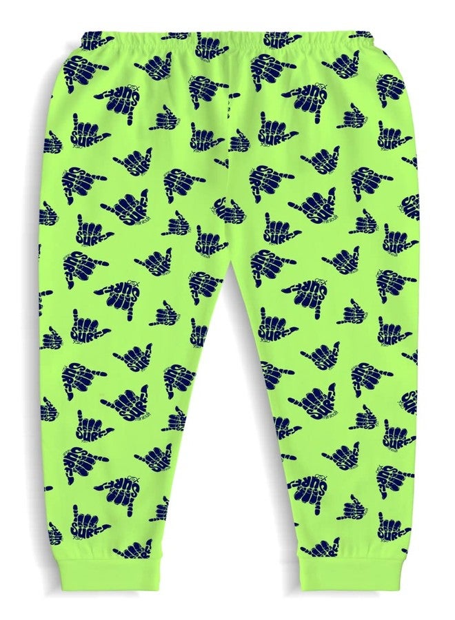 minicult Cotton pajama pants with bright colors and fun all over prints for Boys & Girls (Green 3)(9-12 Months) - Image 4