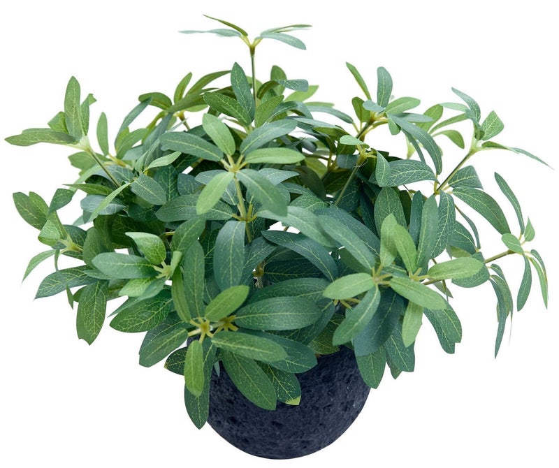 AlphaAcc 9.5" Artificial Plants with Olive Leaves Real Looking Faux Plants Fake Greenery Potted in Black Round Ball Planter for Tabletop Bathroom Kitchen Office Housewarming Gift Home Decor - Image 1