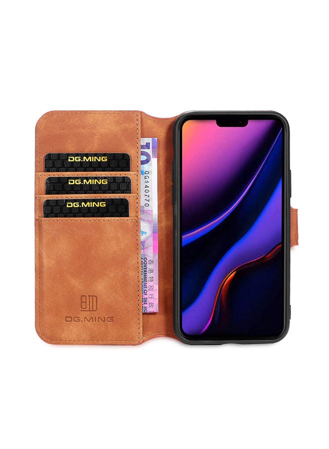 NIBEMINENT Protective Flip Case Cover With Card Slot For Apple iPhone 11 Pro Max Brown - Image 3