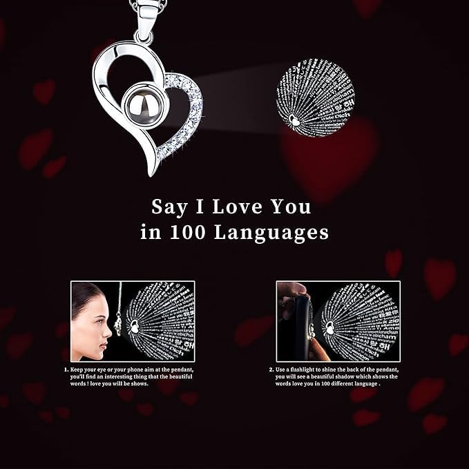 Fennec Mart Artificial Preserved Red Rose Eternal Flower with Heart Necklace I Love You in 100 Languages Romantic Gift for Women Mom Wife Girlfriend on Anniversary Birthday - Image 4