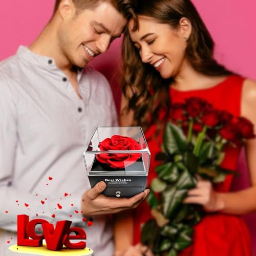 Fennec Mart Artificial Preserved Red Rose Eternal Flower with Heart Necklace I Love You in 100 Languages Romantic Gift for Women Mom Wife Girlfriend on Anniversary Birthday - Image 5