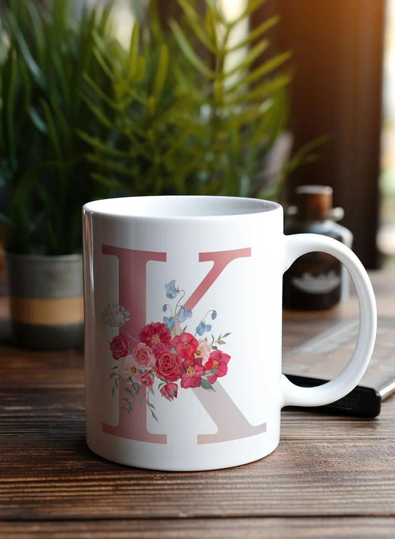LOWHA 11 oz Ceramic Mug with Letter K Design on Both Sides