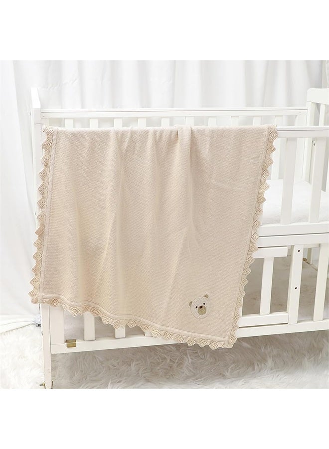 MVAQKLM  Cotton Cellular Baby Blanket, 70*90cm Soft Knitted Blanket for Newborn Baby Boy and Girl with Lovely Embroidery Bear, Breathable and Durable  - Image 5
