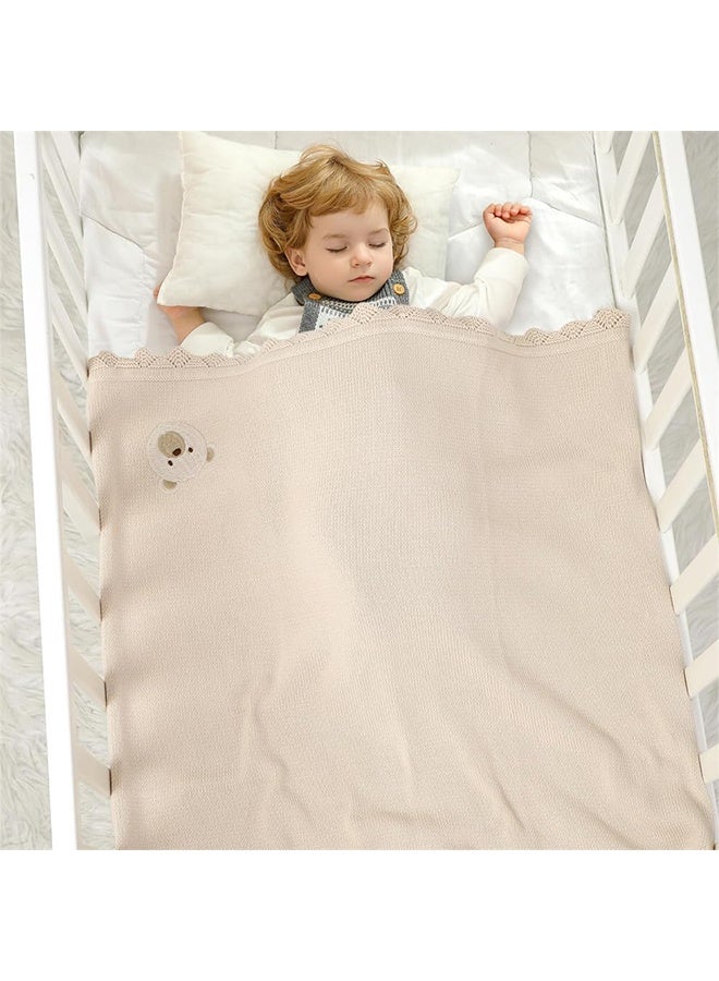 MVAQKLM  Cotton Cellular Baby Blanket, 70*90cm Soft Knitted Blanket for Newborn Baby Boy and Girl with Lovely Embroidery Bear, Breathable and Durable  - Image 2