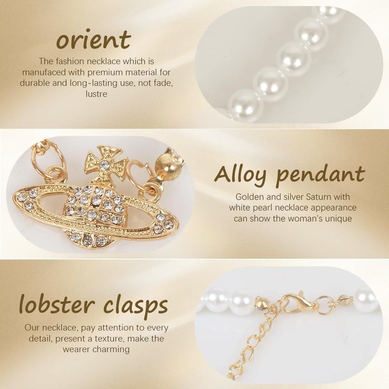 HANNEA® BrandName 4Pcs Jewelry Set for Women Girls, Stylish Pearl Planet Pendant Necklace, Rhinestone Choker, Adjustable Bracelet, Stud Earrings, Birthday Gift for Girlfriend - Image 3