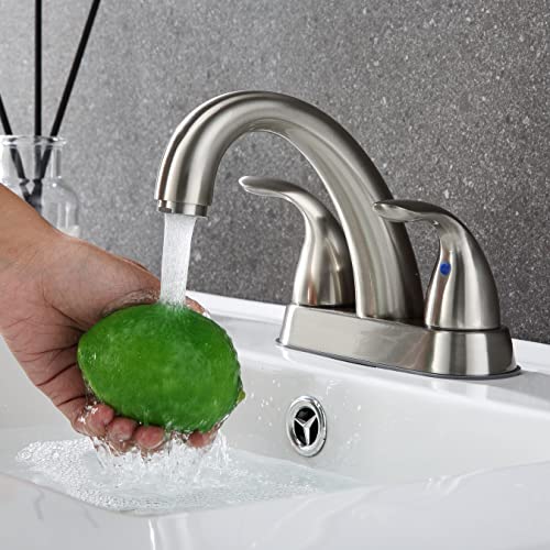 J-HVA 2 Handle Bathroom Sink Faucet, with Pop up Drain & Supply Lines, 4 Inch Centerset Brushed Nickel Faucet for Lavatory Bathroom Sink, Professional Modern Vessel Deck Mount Vanity rv Faucet - Image 3