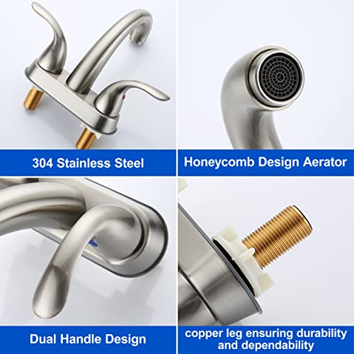 J-HVA 2 Handle Bathroom Sink Faucet, with Pop up Drain & Supply Lines, 4 Inch Centerset Brushed Nickel Faucet for Lavatory Bathroom Sink, Professional Modern Vessel Deck Mount Vanity rv Faucet - Image 5