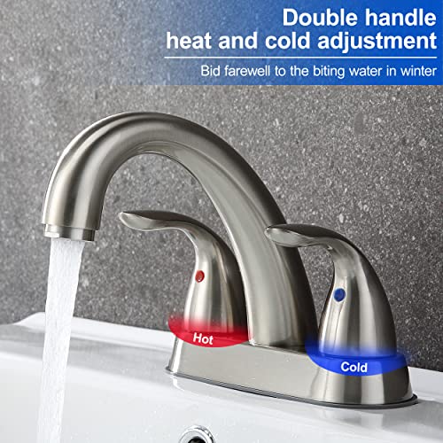 J-HVA 2 Handle Bathroom Sink Faucet, with Pop up Drain & Supply Lines, 4 Inch Centerset Brushed Nickel Faucet for Lavatory Bathroom Sink, Professional Modern Vessel Deck Mount Vanity rv Faucet - Image 2